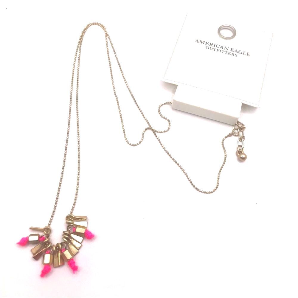 American Eagle Outfitters Long Gold and Hot Pink Metal Tassel Necklace